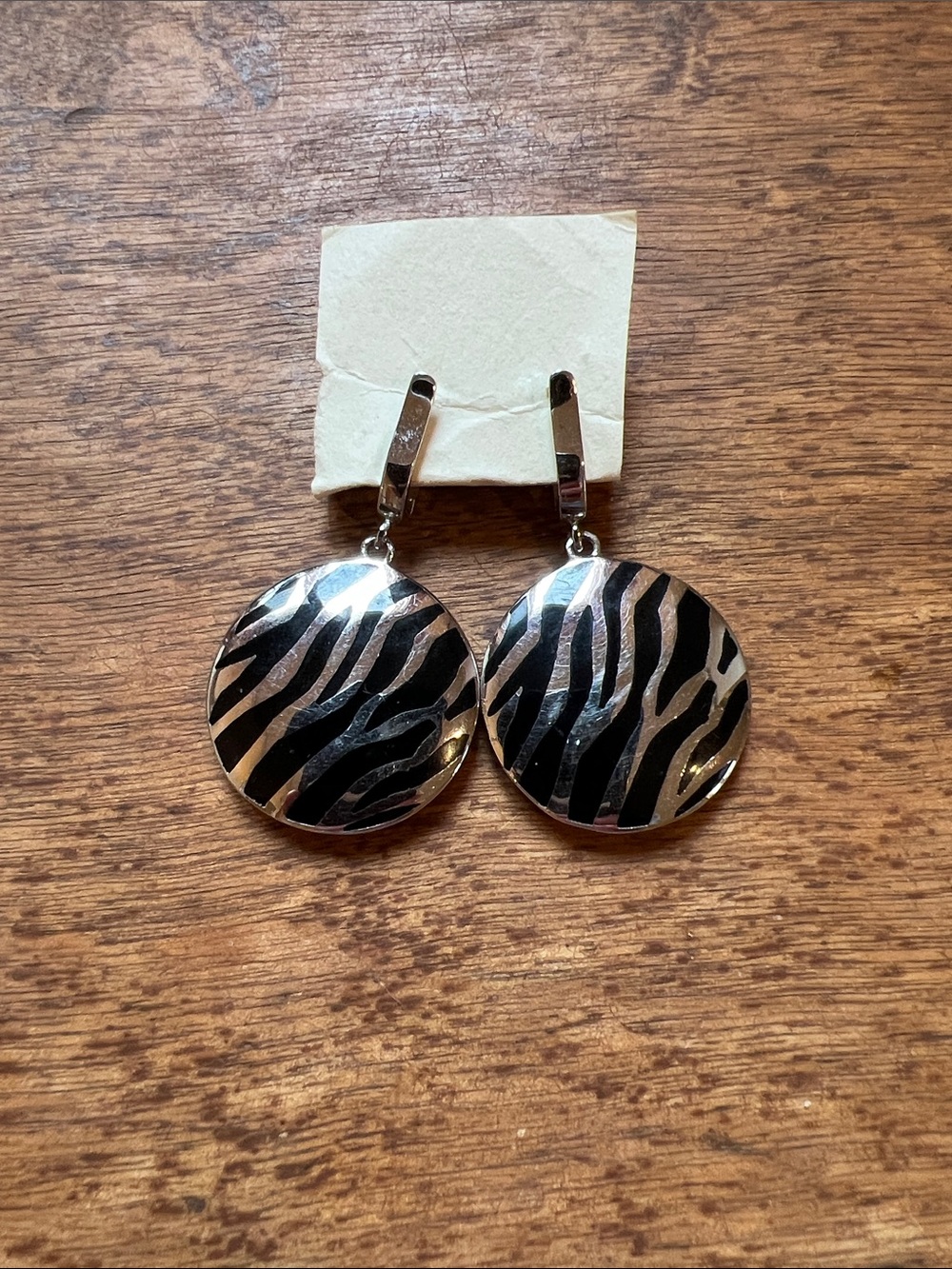 Silver and Black Zebra-Print Round Drop Earrings - Women Jewelry